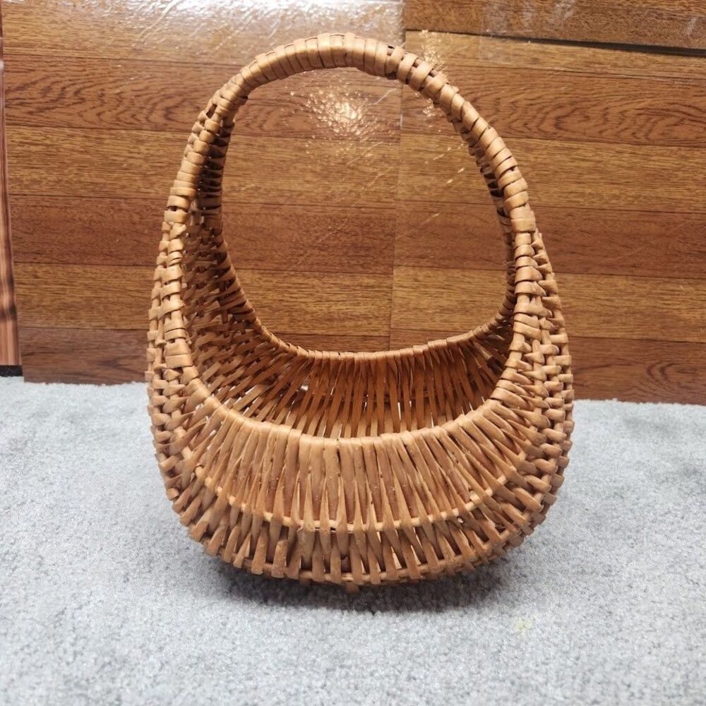Woven Gondola Basket Oval Rustic Farmhouse Decor Tall Handle Handwoven Storage